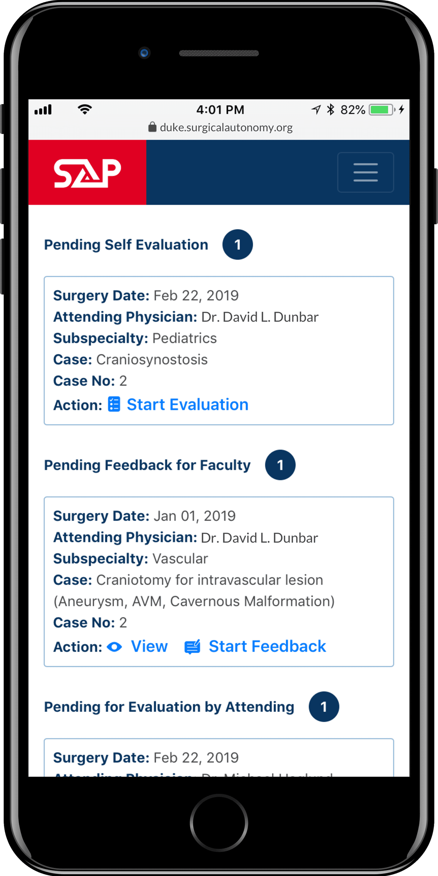 Surgical Autonomy Program application on a mobile device